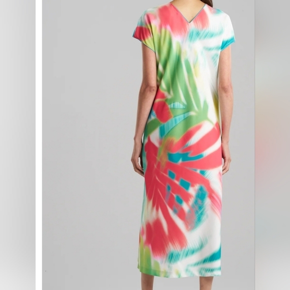 🔹️Natori 🔹️Usami Satin Multicolor Tropical Print Caftan - Picture 4 of 4